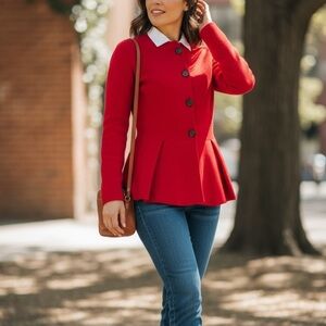 The Fold London Drayton Knitted Garnet Red Blazer Jacket Prim & Preppy Small